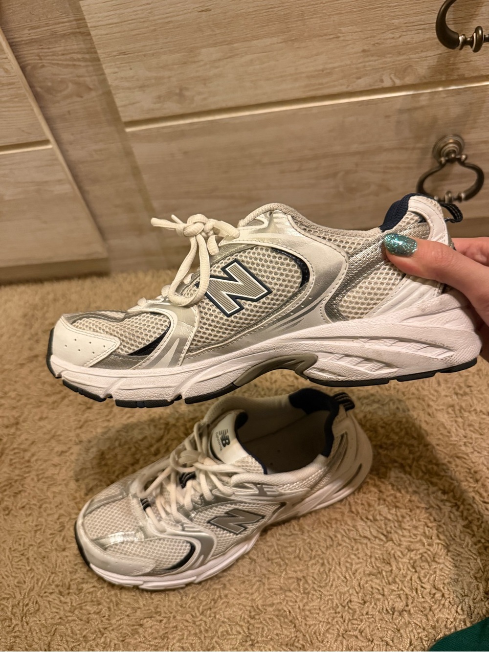 New Balance 530s White and Navy Athletic Sneakers - Picture 5 of 5